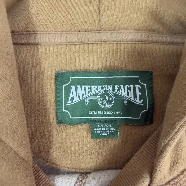 American Eagle Women's Small Yellow‎ Brown Vintage Look Loose Fit Comfy Hoodie - Image 4