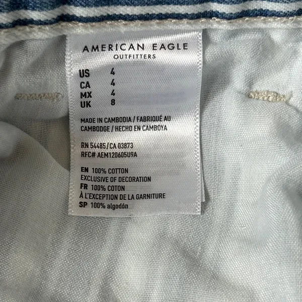 American Eagle Striped High Waisted Denim Shorts Blue White Cuffed Size 27w - Image 9