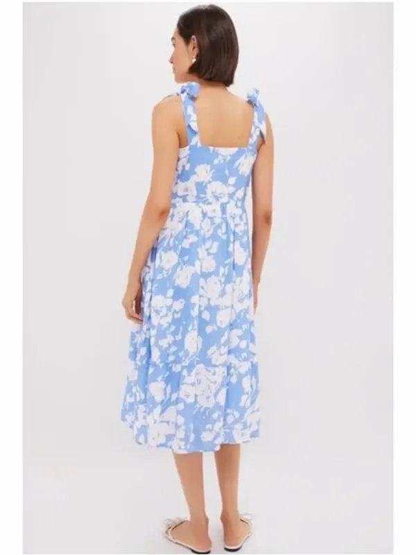 Hyacinth House Tuckernuck Blue and White Floral Lupine Midi Tie Shoulder Dress M - Image 2