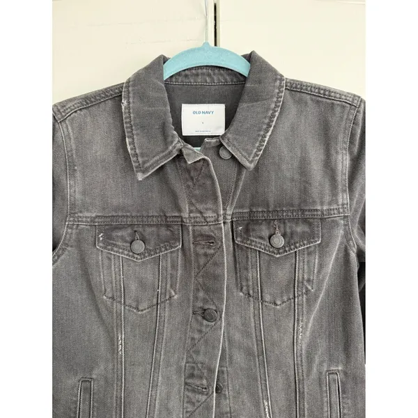 Old Navy Womens Small Washed Black Denim‎ Trucker Jacket Jean Jacket S - Image 3