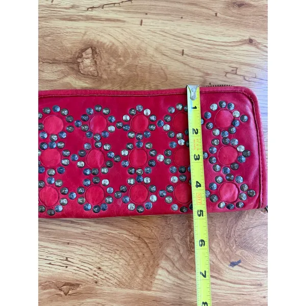Rustic Red‎ Leather Studded Zip Around Continental Wallet Large Boho Festival - Image 5