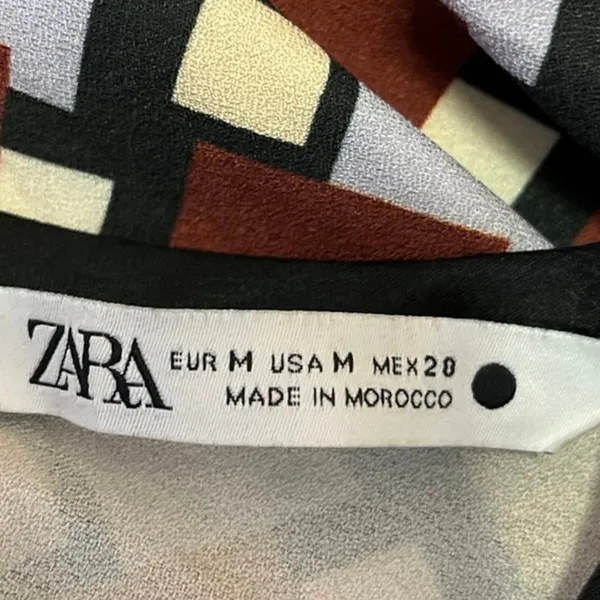 Zara Multicolor Geometric Ruched Long Sleeve Slit Midi Maxi Bodycon Dress Size M - Image 4
