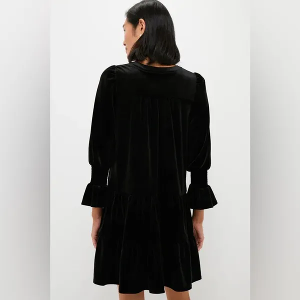 Pomander Place Black Velvet ‘Kenzo’ V Neck Tiered Long Sleeve Dress, Size XL - Image 9