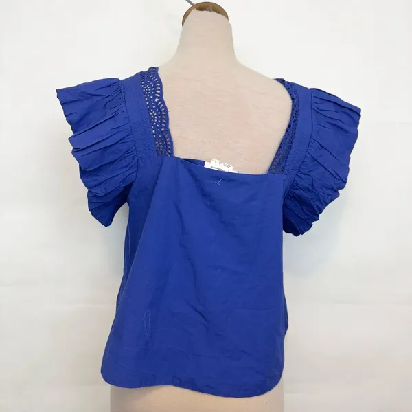 Anthropologie Lace Puff sleeve boho square neck short sleeve top large - Image 2