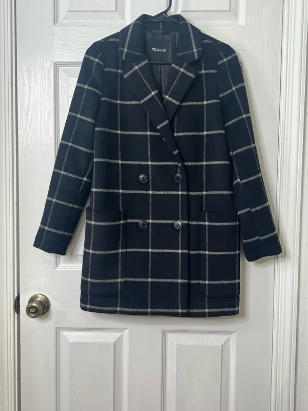 Madewell Windowpane Wool Blend Peacoat Classic Preppy Office Coat XS - Image 2