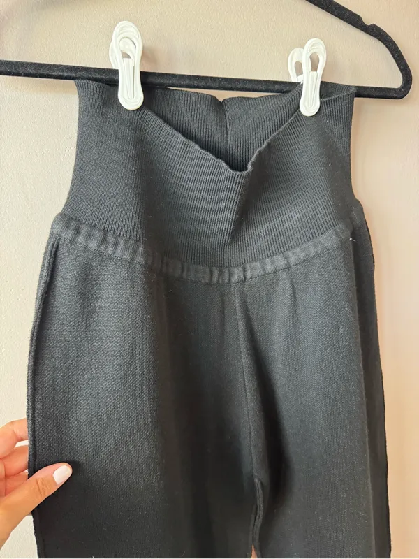 UNIF Women’s Black High-Waisted Knit Fold-Over Flare Pants Size Medium - Image 3