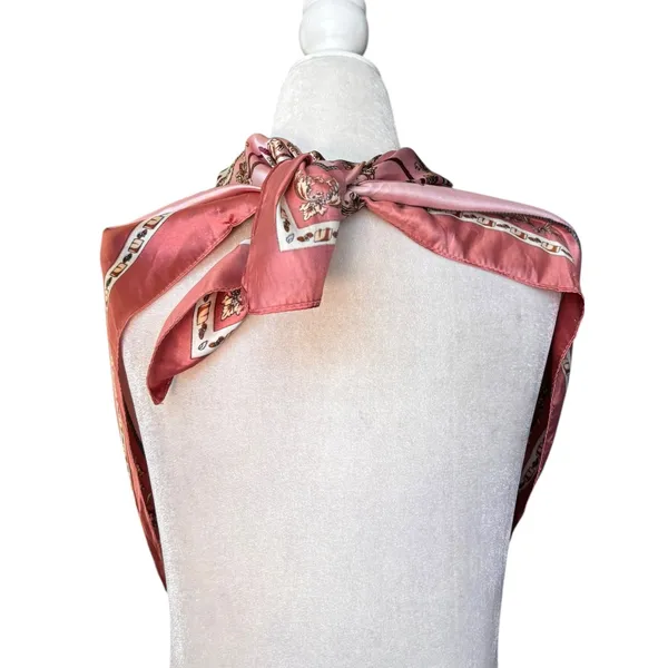 Pink Equestrian Novelty Print‎ Square Scarf Satiny Romantic Horse Girl Accessory - Image 3