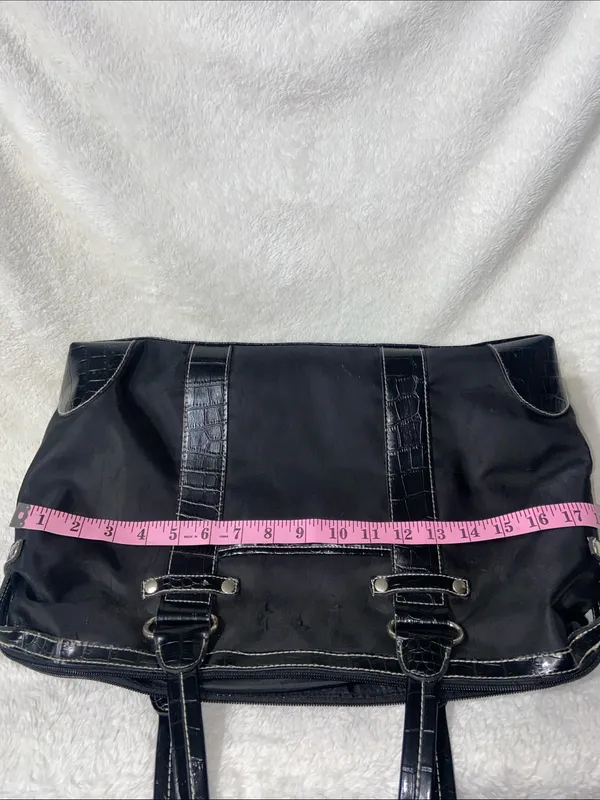 Black Nylon Tote Bag with Croc-Textured Trim - Image 11