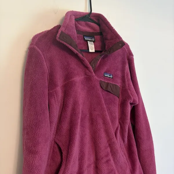 Patagonia Medium Magenta Purple Snap 1/4 Fleece Pullover Pockets‎ Outdoors Hike - Image 2