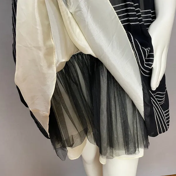 Anthropologie Hitherto Silk Dress Stripes Retro Sleeveless Fit‎ and Flare Black - Image 13