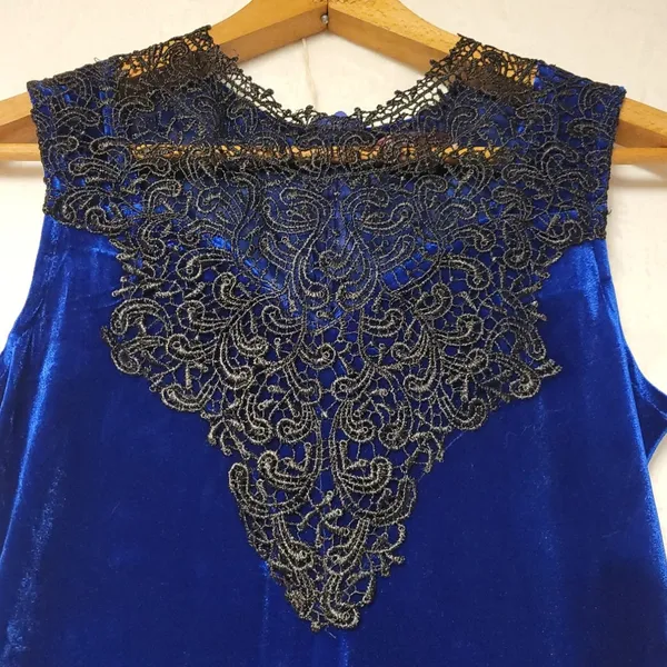 NWT Sapphire Blue Velvet & Black Lace Maxi Dress Whimsigoth‎ Gothic Witchy - M - Image 2