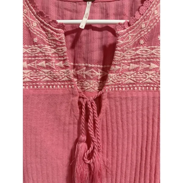 Free People Sarafina Embroidered Top‎ Pink Rose Women's Size Small - Image 9