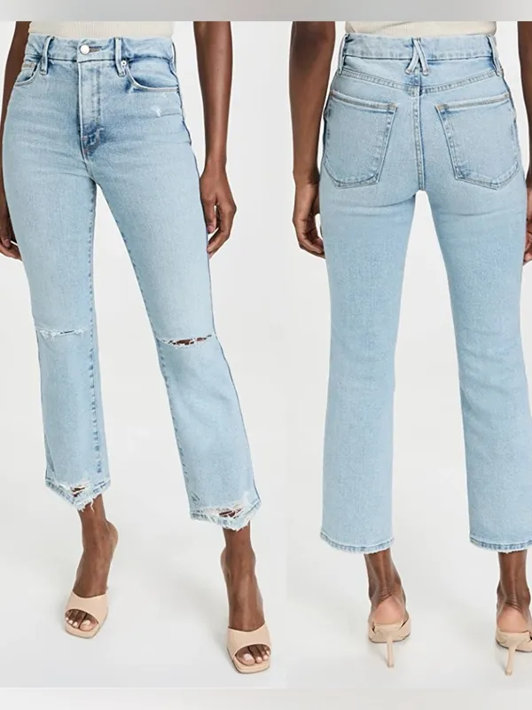 Good American Good Curve Straight Jeans High Rise Distressed Light‎ Wash 4/27 - Image 2