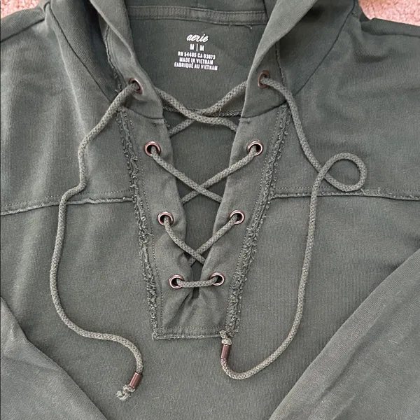 Aerie Oversized Lace Up Hoodie-Distressed Hunter Green, boxy fit. Size Medium - Image 3