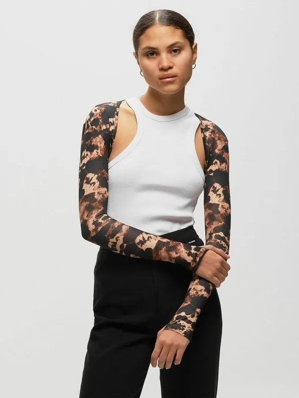 Ksubi Khaos Bolero Mesh Top Womens XS NWT Assorted Abstract Leopard Print Crop - Image 3