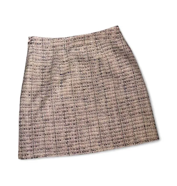 NEW Loft Ann Taylor Women 2 Tweed Plaid Skirt A-Line Fully Lined Brown Gold - Image 2