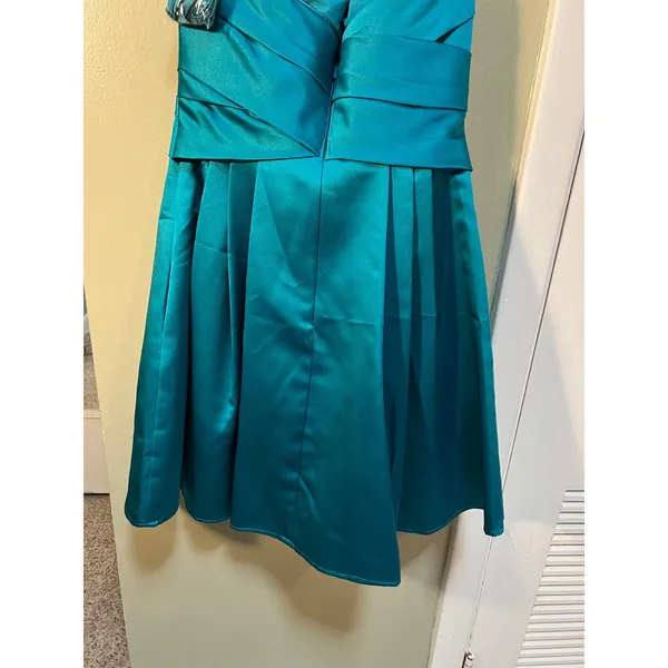 David's Bridal Womens Sz 4 Strapless Dress A-Line Satin Teal Blue Green Cocktail - Image 8