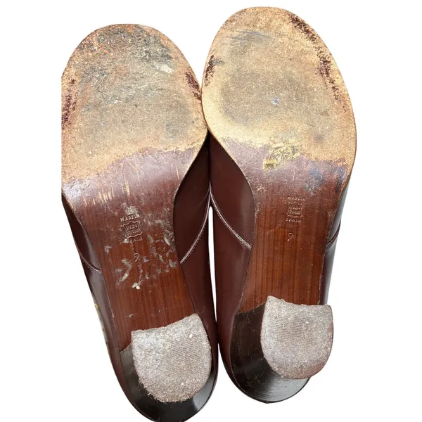 Vintage Kenneth Cole Spain Brown Leather Block Heel Loafers Buckle Strap 9 - Image 8