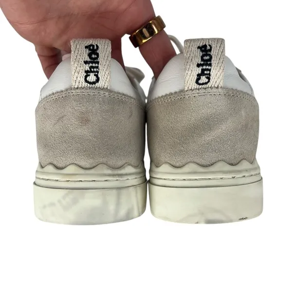 Chloé‎ Lauren Leather Suede Platform Sneakers White Beige 37 - Image 13