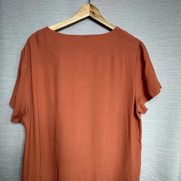 Madewell Short‎ Sleeve V Neck Midi Slip Dress Orange Women's Size large - Image 3
