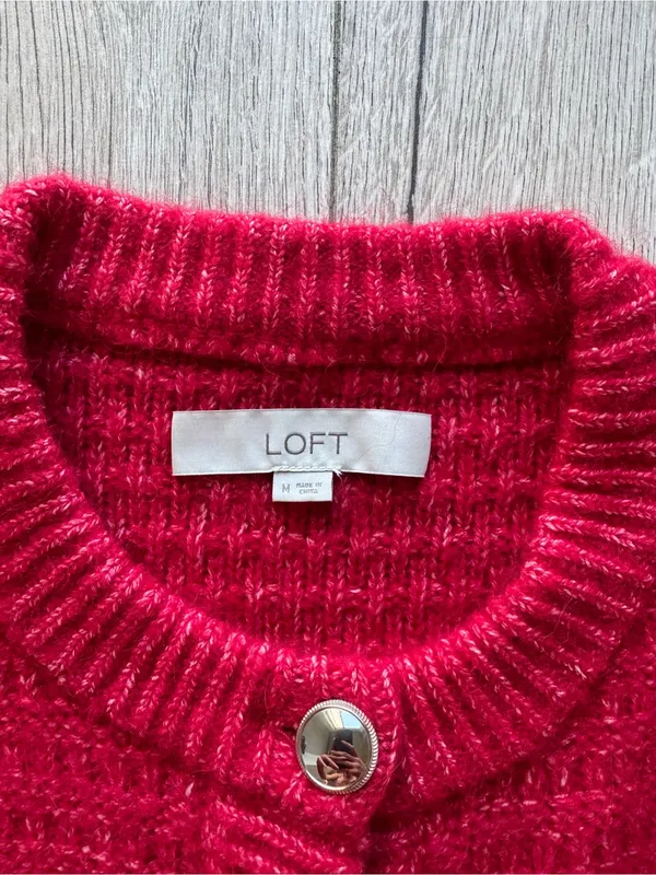 LOFT Stitchy Sweater Jacket Red - Image 2