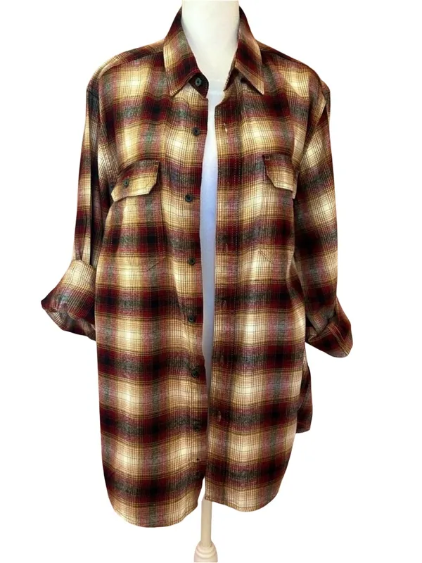 lumberjack chic Fall oversized buffalo plaid button down shirt 90s grunge M/L Size M - Image 2