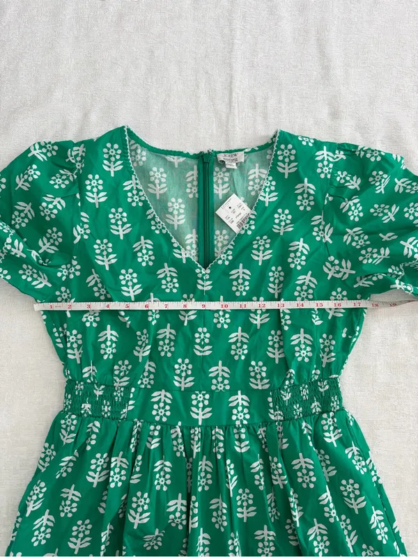 J.Crew Block Print Puff Sleeve Midi Dress Green Size 6 NWT - Image 10