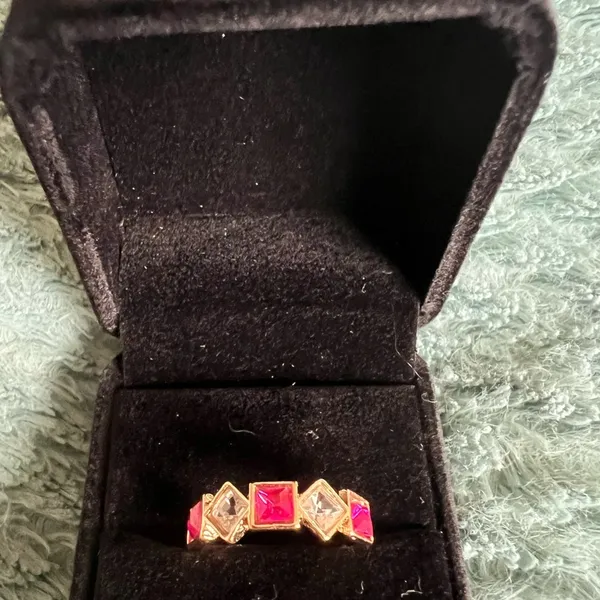 Ladies Gold Tone CZ Pink Sapphire Ring Size 7 - Image 2