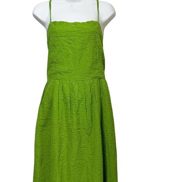Dizzy Lizzy Green Seersucker Maxi Dress Womens XL Smocked Tiered Cotton Sundress - Image 5