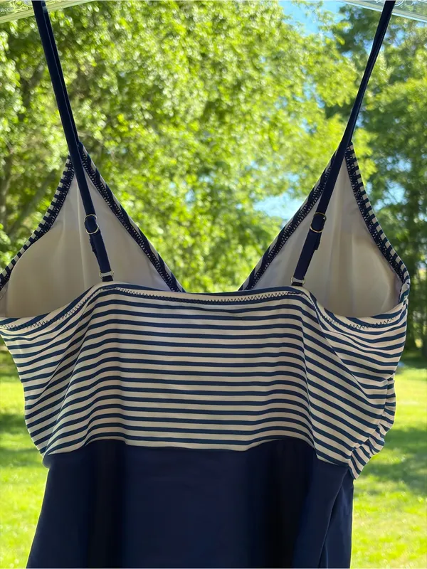 Cupshe NWT One Piece Swimsuit L Blue White Striped Beach Vacation Cruise Travel - Image 6