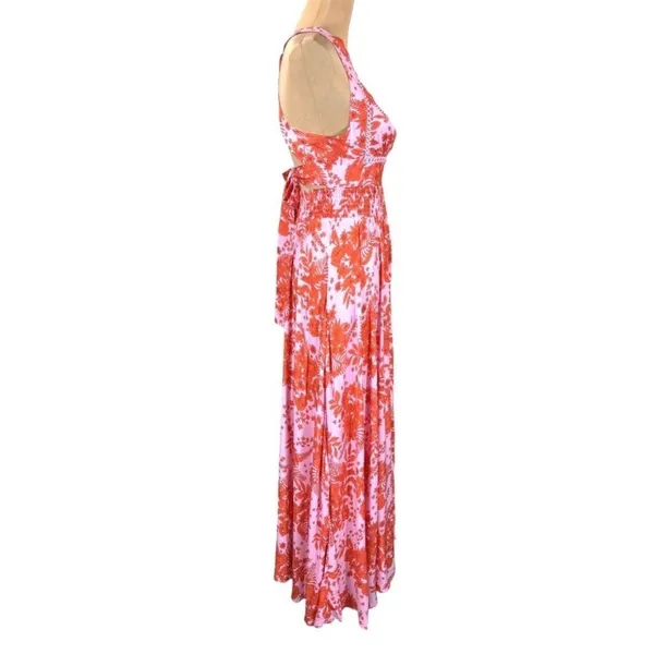 Anthropologie NWT Abel The Label ATL Rumi Candy Florals‎ Maxi Dress Halter Pink Orange S - Image 6