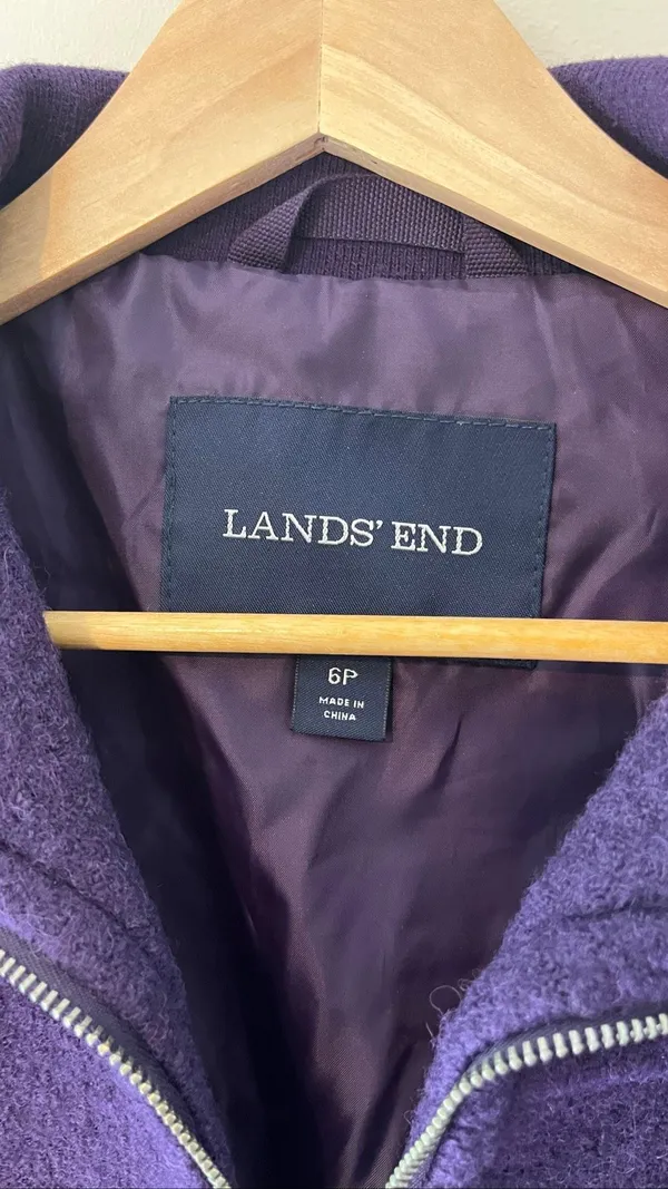 Lands' End Purple Wool Blend Zip Jacket Coat Petite 6P Plum Winter Fall - Image 5