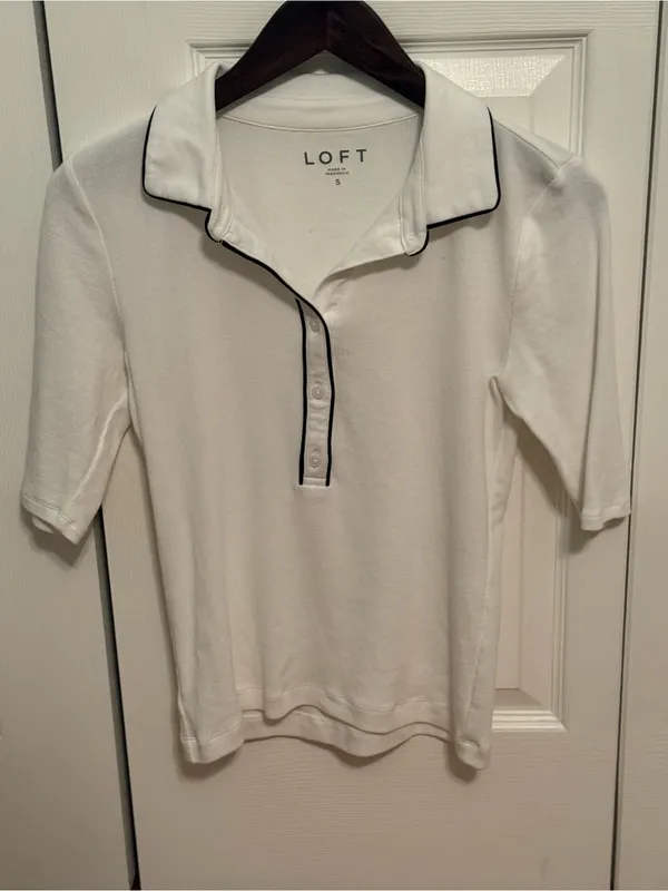 Loft White Short Sleeve Polo with Black Trim - Image 2