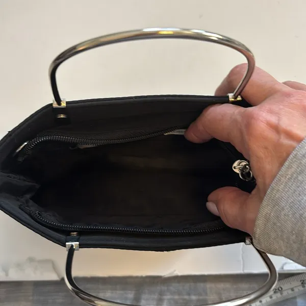 BLACK HANDBAG WITH SILVER METAL HANDLES NYLON MATERIAL 4 SILVER STUD DESIGN - Image 9