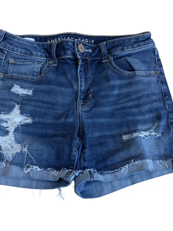 American Eagle Next Level Stretch Distressed Denim Shorts Womens 8 High Rise EUC - Image 5