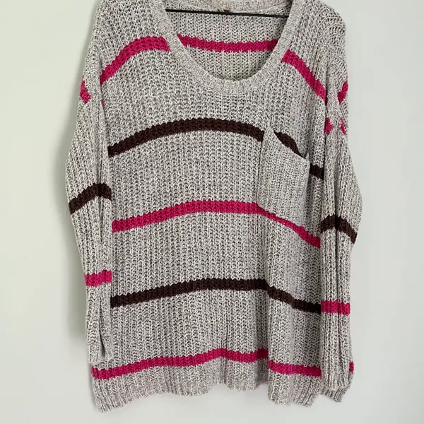 Free People Complete in Stripes Slouchy Oversized Sweater Grey Pink Brown XS - Image 7