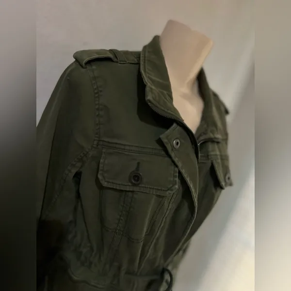 Hollister Jacket Womens M Utility Coat Military Style Green Full Zip Stretch - Image 11