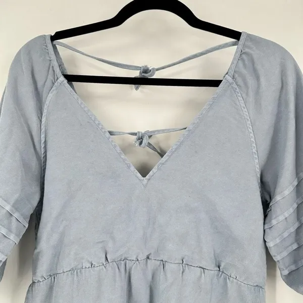 NWT Avec Les Filles‎ Women's Tie Back Puff Sleeve Babydoll Dress Blue Size Small - Image 7