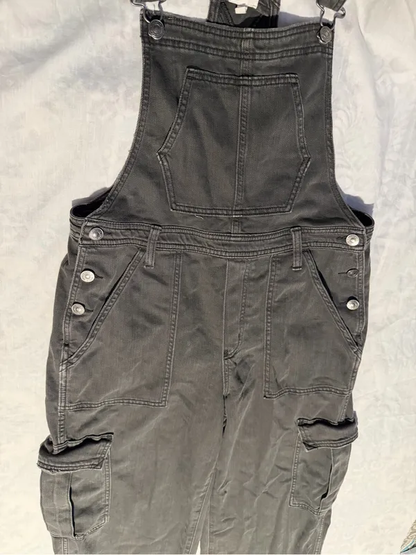 aerie baggy gray Cargo Denim Overalls wide leg size M - Image 5