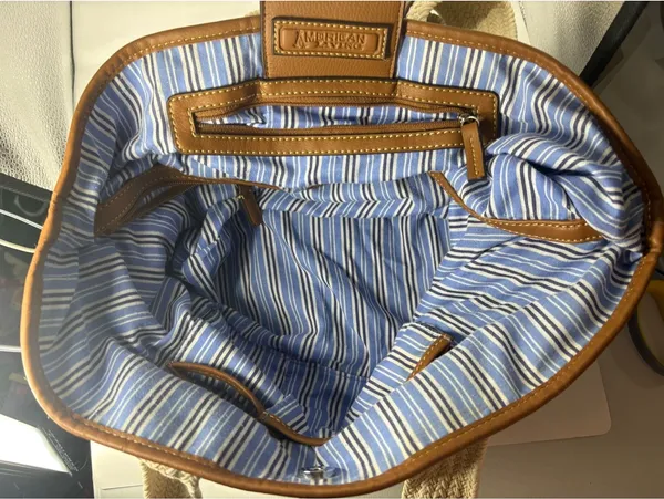 American Living Navy Blue Tote Bag Tan Trim - Image 6
