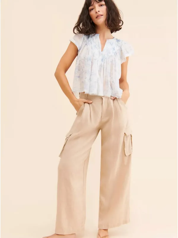 Free People FP One Printed Padma Top White Blue Toile Pattern Crop Blouse Top S - Image 11