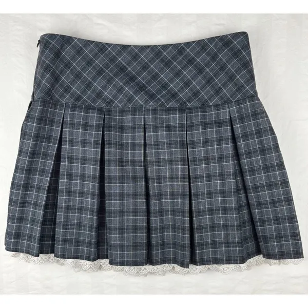 Plaid Academia Coquette Lace Mini Skirt XS Whimsigoth - Image 2