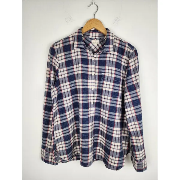 J.Crew Women's Plaid Shirt Homespun Boy Fit Popover Blouse 100% Cotton Size M - Image 5