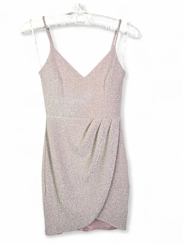 LULUS Women’s Forever Your Girl Metallic Blush Pink Bodycon Mini Dress Size M - Image 4