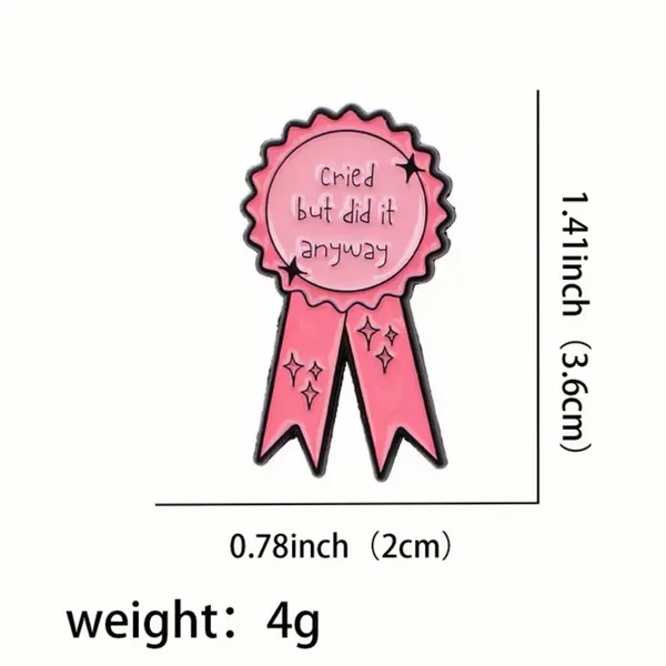 Cried but did it Anyway Pink Ribbon Enamel Pin - Image 2
