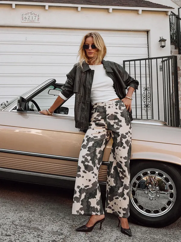 $99 NWT VIGOSS cow print baggy wide leg western jeans 5/27 - Image 4
