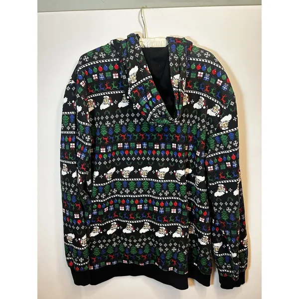 Old River Christmas Santa Fair Isle Sherpa Lined Zip Hoodie Jacket XXL Cozy Warm - Image 13