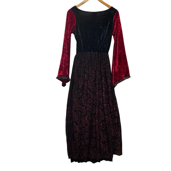 Gothic Medieval Renaissance Dress One Size Red Black Velvet Fantasy Costume Gown - Image 2