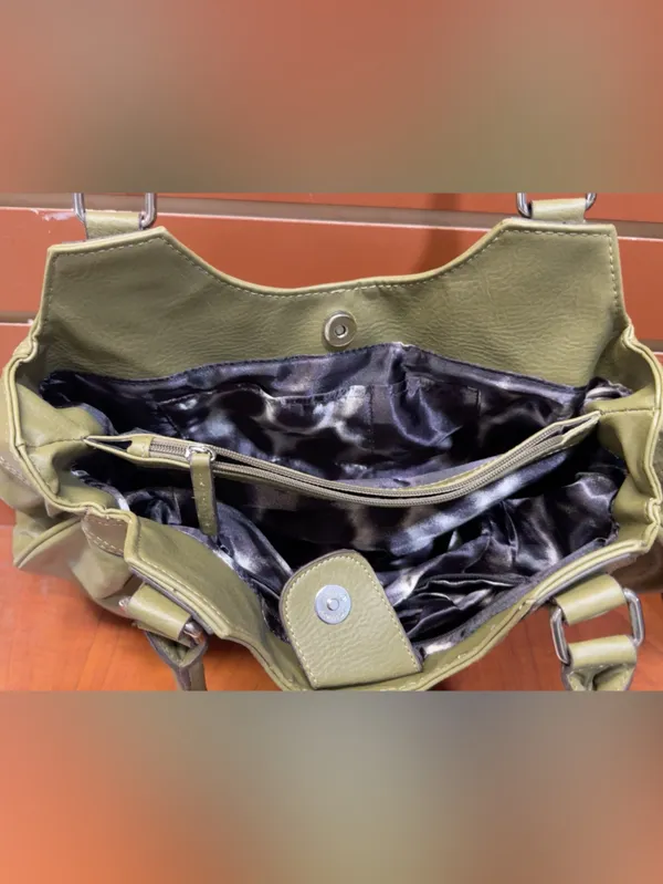 Emilie M Olive Green Ruched Satchel Shoulder Bag - Image 7