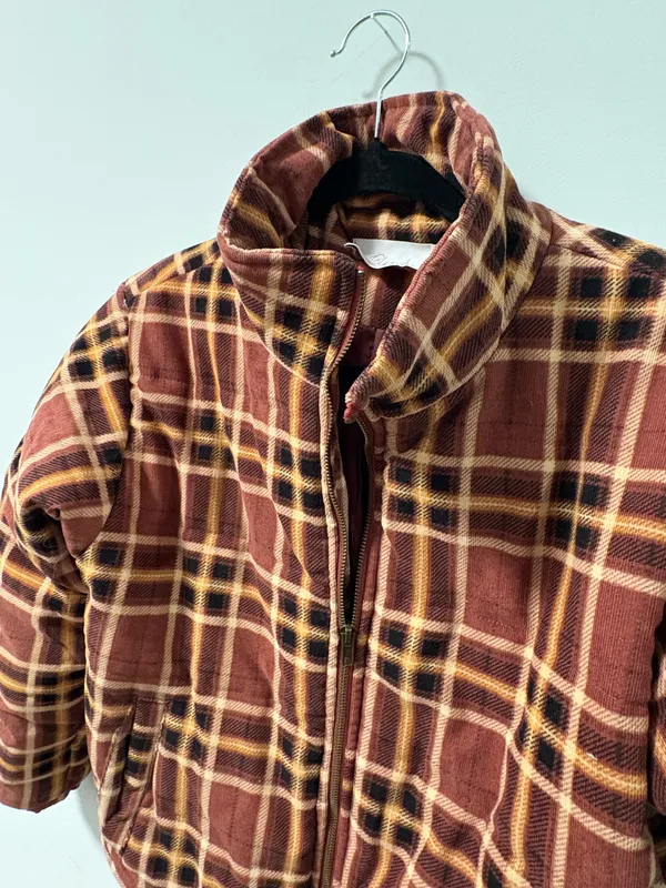 Brown/maroon and beige plaid puffer jacket from Blush Boutique - Image 2
